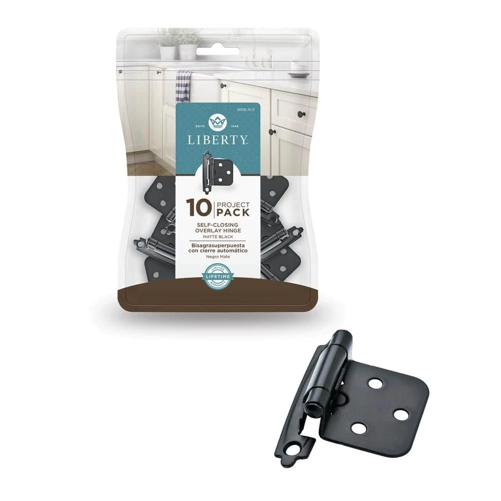 Liberty Matte Black Self-Closing Overlay Cabinet Hinge (5-Pairs) - Image 7