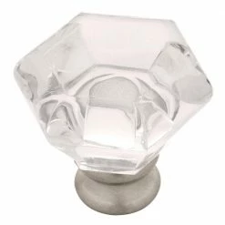 Liberty Modern Hexagon 1-1/4 in. (32mm) Satin Nickel and Clear Acrylic Cabinet Knob