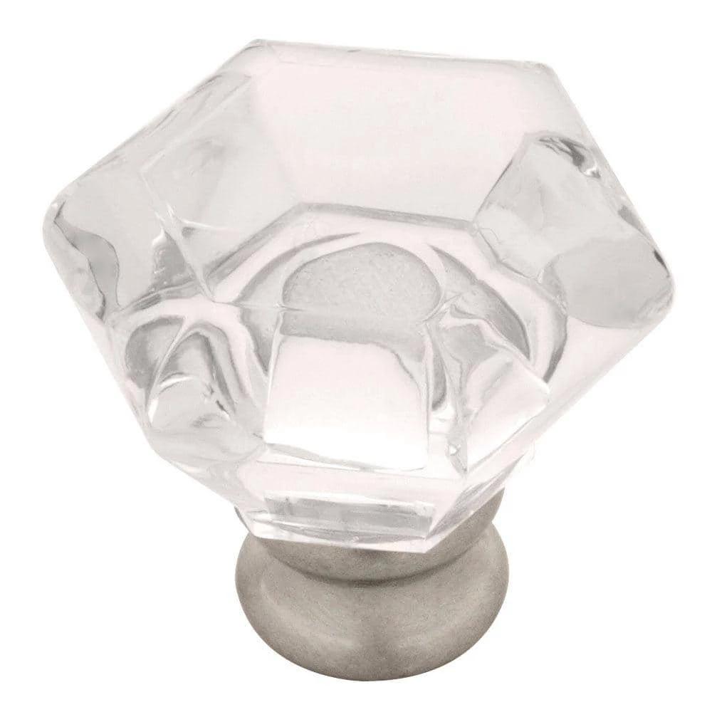 Liberty Modern Hexagon 1-1/4 in. (32mm) Satin Nickel and Clear Acrylic Cabinet Knob