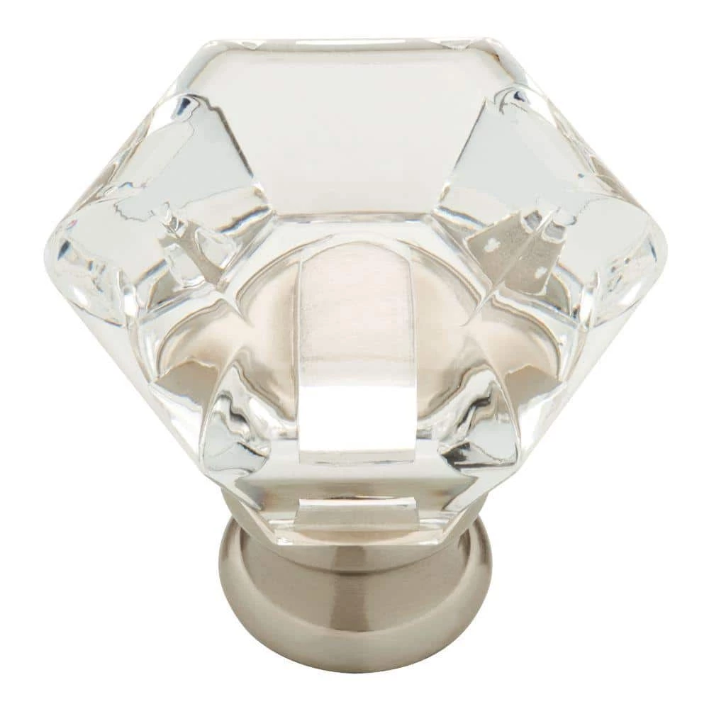 Liberty Modern Hexagon 1-3/4 in. (45 mm) Satin Nickel and Clear Acrylic Cabinet Knob