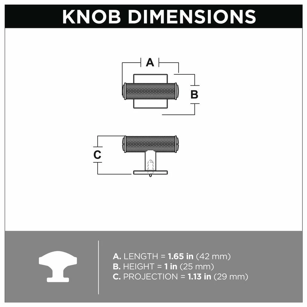 Liberty Averland 1-5/8 in. (42 mm) Matte Black Cabinet T-Knob w/Backplate - Image 6