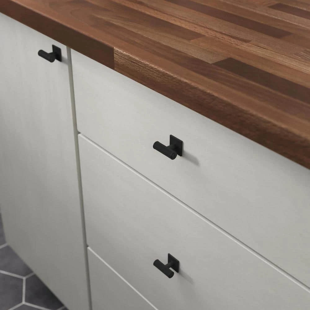 Liberty Averland 1-5/8 in. (42 mm) Matte Black Cabinet T-Knob w/Backplate - Image 2