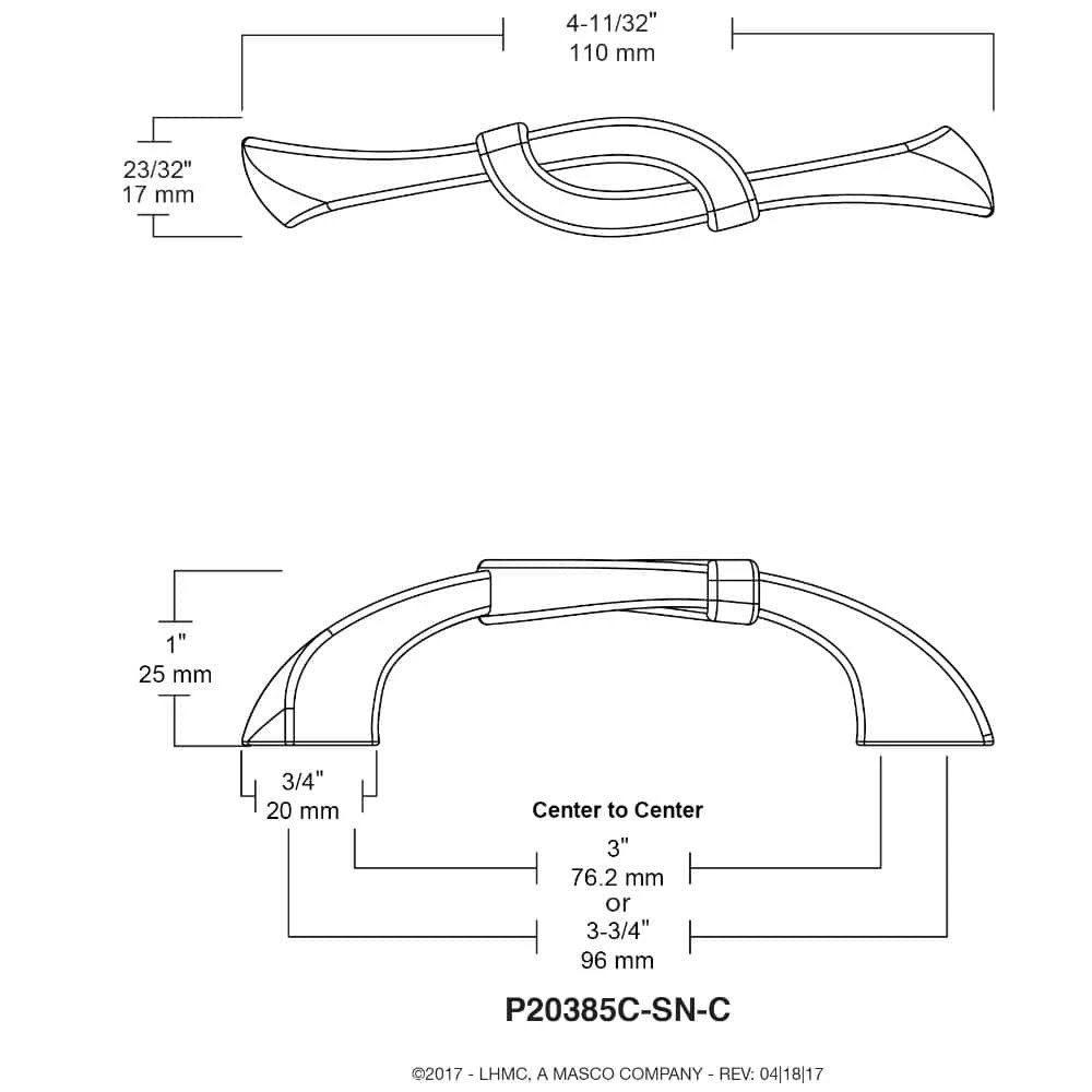 Liberty Unity 3 or 3-3/4 in. (76 or 96 mm) Center-to-Center Satin Nickel Dual Mount Drawer Pull - Image 6