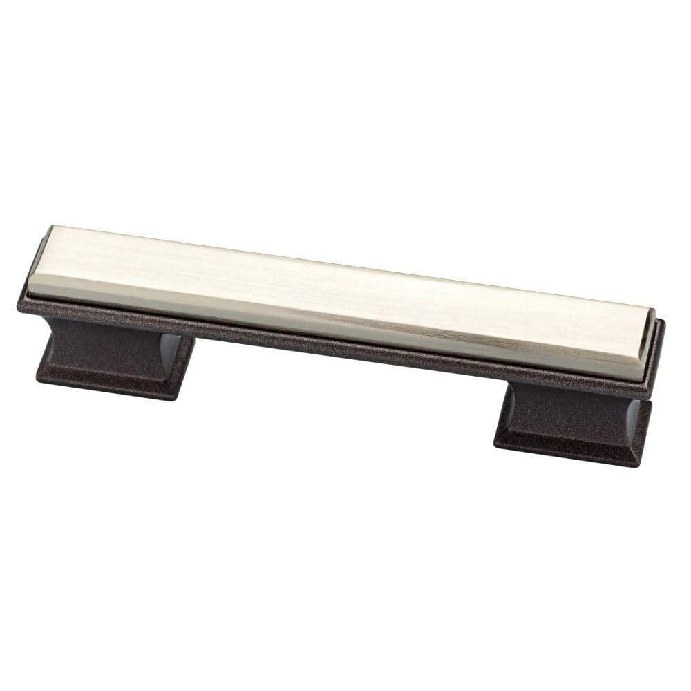 Liberty Luxe Square 3 or 3-3/4 in. (76 or 96 mm) Center-to-Center Cocoa Bronze and Satin Nickel Dual Mount Drawer Pull