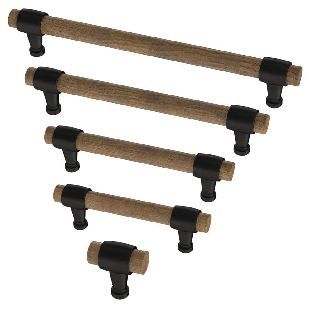 Liberty Modern 6-5/16 in. (160mm) Center-to-Center Matte Black with Rustic Pine Wood Drawer Pull - Image 4