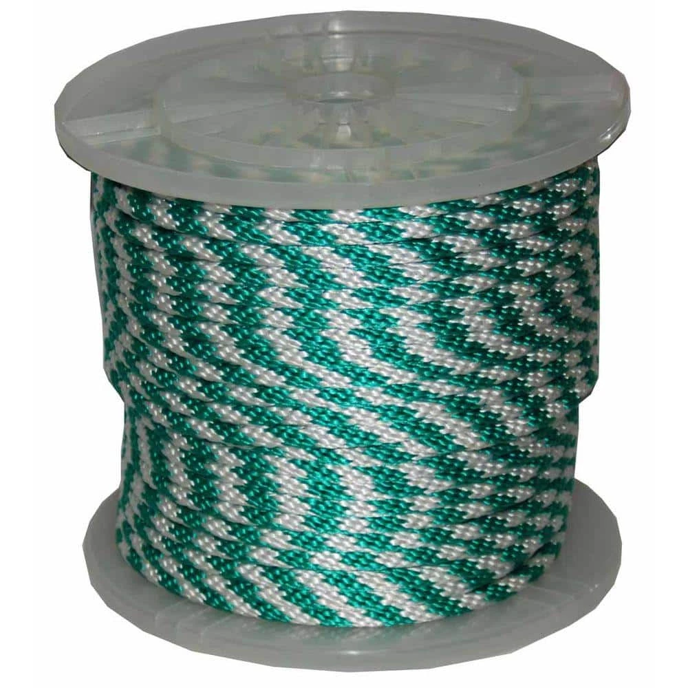 T.W. Evans Cordage 5/8 in. x 200 ft. Solid Braid Multi-Filament Polypropylene Derby Rope in Green and White